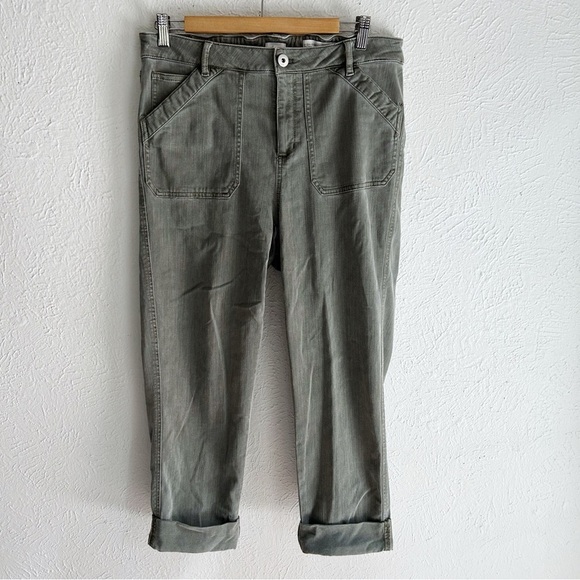J. Jill High Rise Straight Leg Utility Jeans in Olive Green Size 16 Petite - Picture 1 of 5